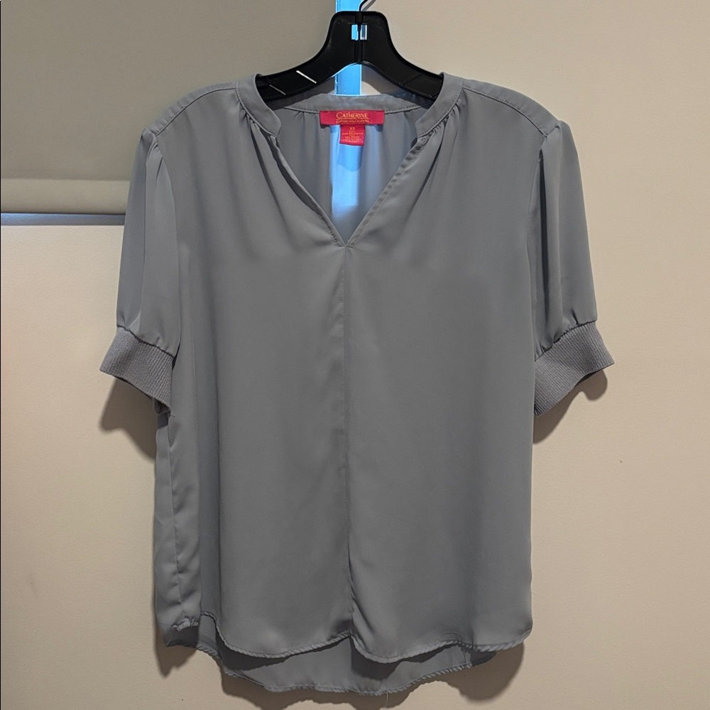 Catherine Malandrino Light Gray V-Neck Blouse
